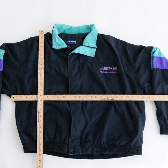 Vintage 90S Halloway Black Teal Zip Up Windbreaker Nautical Jacket XL - Picture 4 of 9